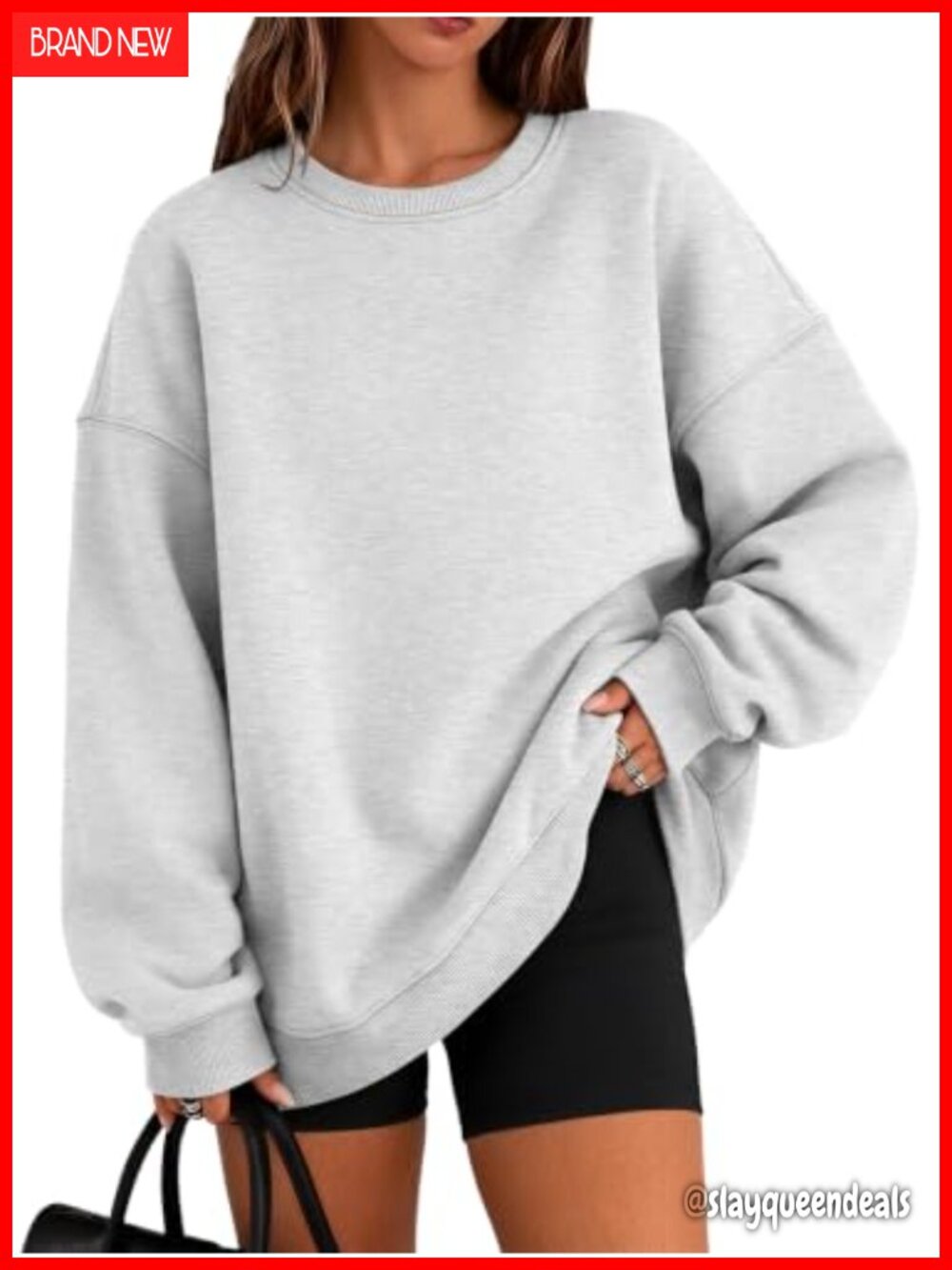 Oversized Crewneck Fleece Lined Sweatshirt Pullover Casual Lounge Fall